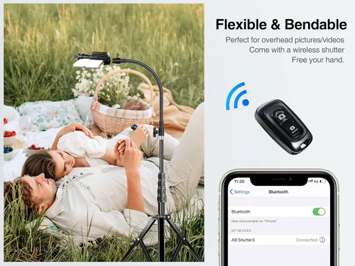 Vista 6 de Elitehood Soporte de trípode flexible de 81 pulgadas de alto para iPhone con cuello de cisne ajustable de 17 pulgadas con control remoto, compatible