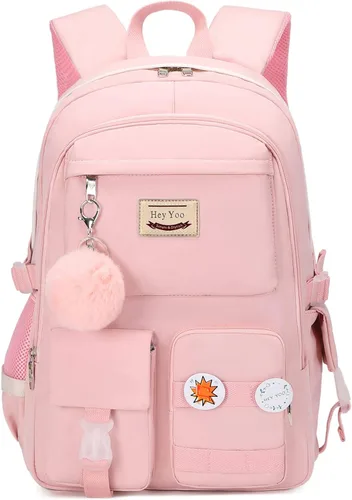 Vista 2 de Hey Yoo Mochila escolar con lonchera, juego de mochila linda mochila escolar para niñas adolescentes (rosa)