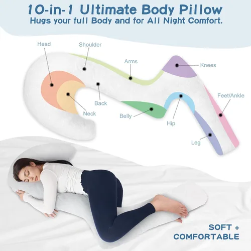 Vista 2 de SAHEYER Almohada corporal para dormir de lado, almohada corporal de 68 pulgadas de largo, almohada corporal de espuma viscoelástica con funda
