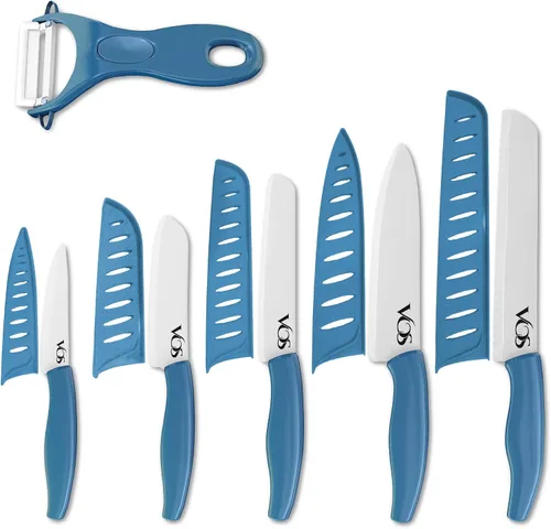 Vista 20 de Vos Juego de cuchillos de cerámica con pelador, juego de cuchillos de cerámica para cocina, juego de cuchillos de cocina ultra afilados con fundas