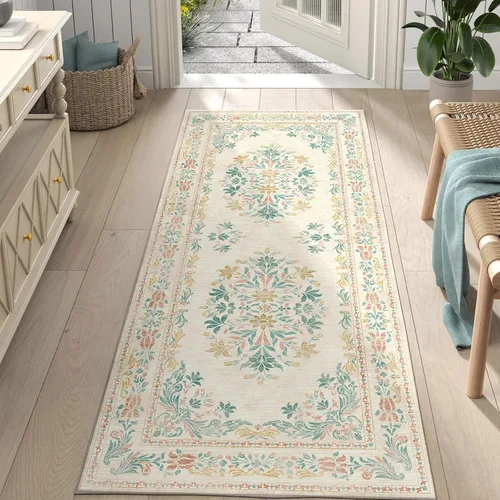 Vista 51 de jinchan Fiora - Alfombra lavable de área pequeña, alfombra de entrada floral de medio círculo de 2 x 3, tapete de media luna de pelo bajo, suave
