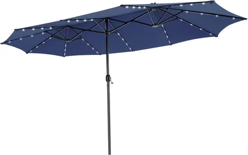 Vista 21 de Tangkula Sombrilla solar de patio de 13 pies, sombrilla de doble cara extra grande para mesa de mercado al aire libre con 36 luces LED, mango