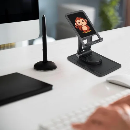 Vista 2 de Adorable soporte de teléfono de mono para escritorio, ajustable, accesorios de viaje de oficina para teléfono móvil/iPad/tableta, soporte para Negro