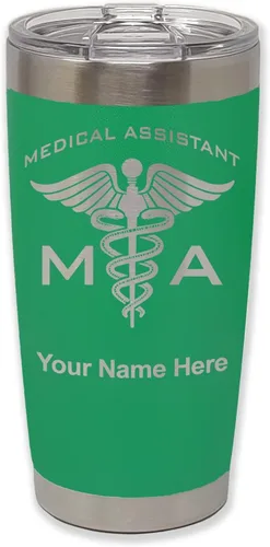 Vista 37 de LaserGram Taza aislada al vacío de 20 onzas, asistente médico MA, grabado personalizado incluido (negro)
