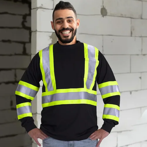 Vista 2 de JORESTECH Camisa de trabajo de seguridad negra de manga larga - Alta visibilidad dos tonos amarillo/lime - ANSI/ISEA