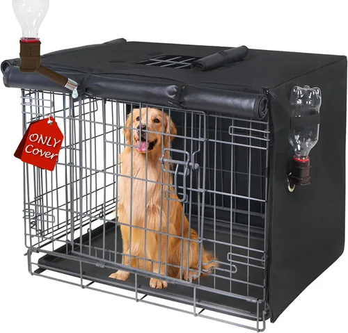 Vista 7 de Funda para Jaula de Perro de 24 Pulgadas - Funda Impermeable para Perrera de Perro de Tres Puertas, Fundas para Jaula de Tela Oxford 600D con Beige