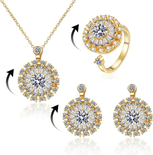 Vista 5 de Anillo giratorio ajustable chapado en oro de 18 quilates para mujer, anillo de girasol para aliviar el estrés
