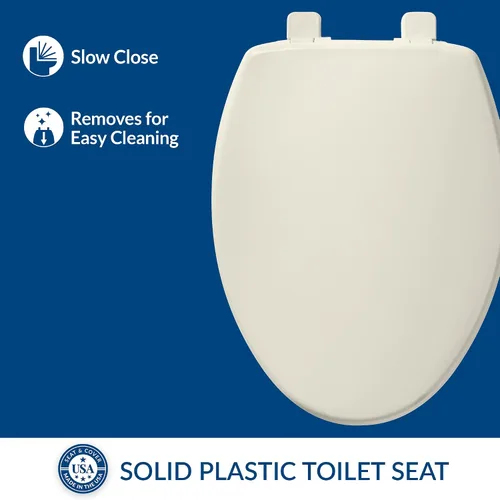 Vista 2 de Bemis 7300SLEC - Asiento de inodoro de cierre lento con bisagras fáciles de limpiar y asiento de plástico duradero, fabricado en EE. UU., alargado