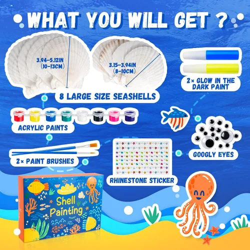 Vista 5 de Eleanore's Diary Kit de pintura de concha de mar para niños, manualidades de pintura que brilla en la oscuridad para niños y niñas, actividades