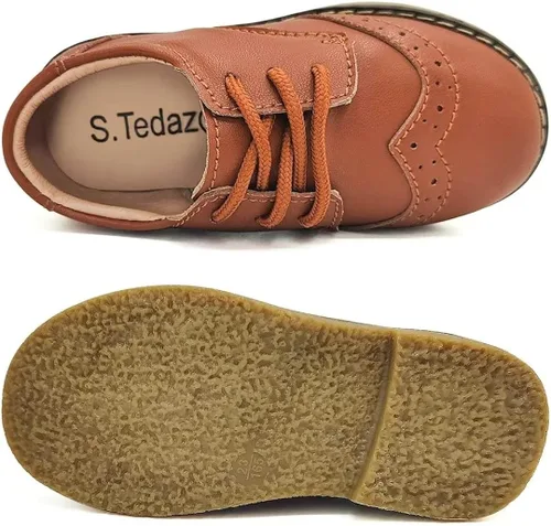Vista 3 de S. Tedazo Boy's Girl's Classic Lace-Up Dress Shoes School Uniform Oxford Comfort Walking Loafer Flats