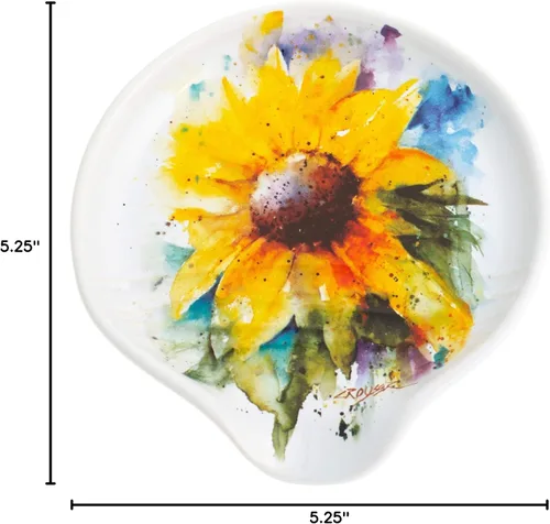 Vista 7 de DEMDACO Acuarela de girasol amarillo sobre blanco 5 x 5 gres brillante cuchara resto
