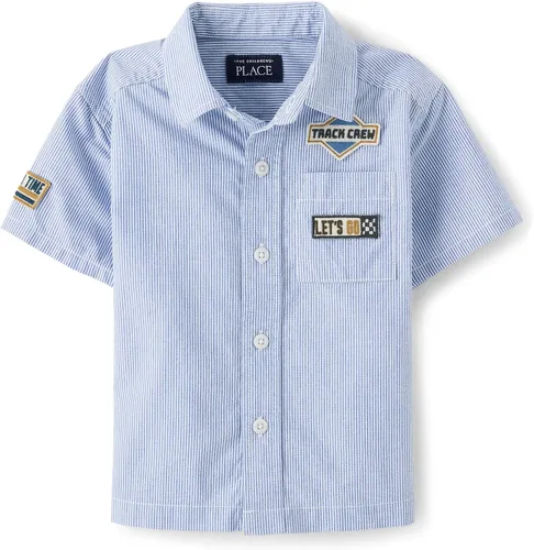 Vista 5 de The Children's Place Baby Boys' and Toddler Poplin Short Sleeve Button Down Shirt (Applemint)