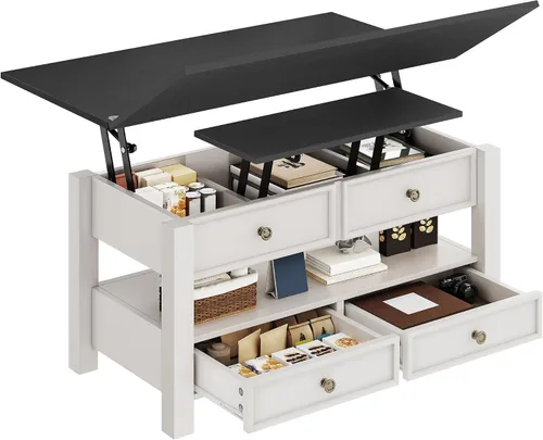 Vista 8 de YITAHOME Mesa de centro elevable Center Table with Multi-Functional Design, Drawers, Hidden Compartment, Converts to Dining Desk, for Living Room