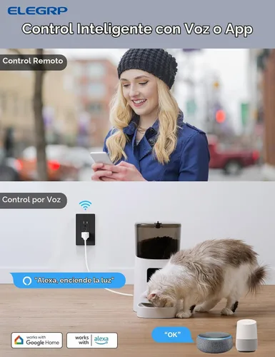 Vista 3 de ELEGRP Enchufe inteligente, toma inteligente de pared compatible con Alexa y Google Assistant, receptáculo inteligente Wi-Fi de 2.4 GHz