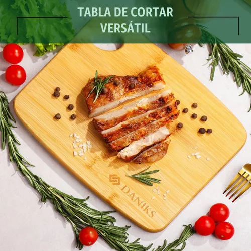 Vista 6 de Daniks Tabla de cortar de bambú de 9 x 6 pulgadas (pequeña), extra gruesa y resistente, con orificio para colgar, previamente engrasada, respetuosa