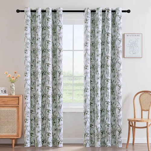 Vista 23 de H.VERSAILTEX Cortinas opacas de 63 pulgadas de largo, juego de 2 paneles de cortinas con estampado floral para sala de estar, cortinas de ventana