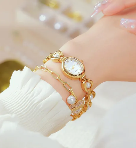 Vista 3 de ADSBIAOYE Elegante reloj de vestir para mujer con perla de moda, reloj de esfera ovalada, pulsera de regalo para mujer, reloj analógico impermeable