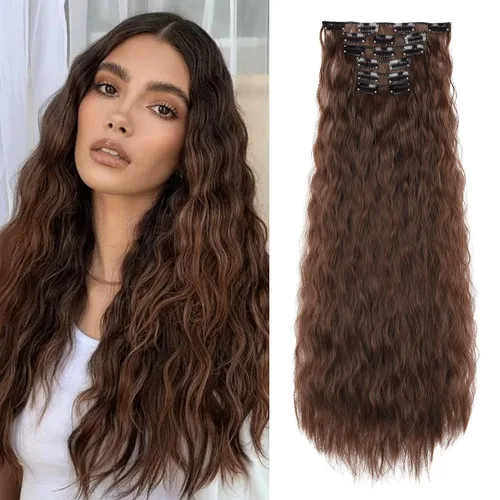 Vista 18 de LONAI - Extensiones de cabello con clip, 6 piezas, rizadas, de 24" de largo, sintéticas, para mujer, color rubio ceniza natural