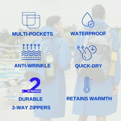 Vista 3 de Sporti Parka de natación unisex para jóvenes con forro polar de felpa, tela exterior resistente al agua, cremallera bidireccional, múltiples