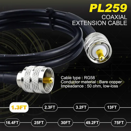 Vista 4 de Cable de puente PL259 de 1 pie - Cable coaxial RG58 de 15 pulgadas corto 50 ohmios coaxial para medidor SWR radio de radioaficionado radio CB