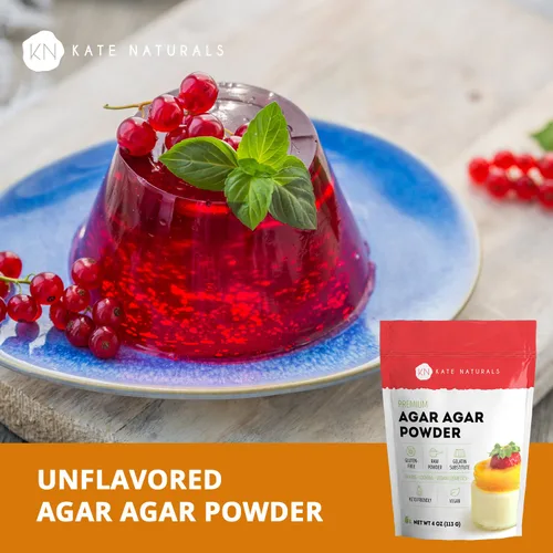 Vista 6 de Kate Naturals Polvo de agar agar para cocinar y platos de Petri. Polvo sustituto de gelatina vegana sin sabor para hojas de gelatina y halal