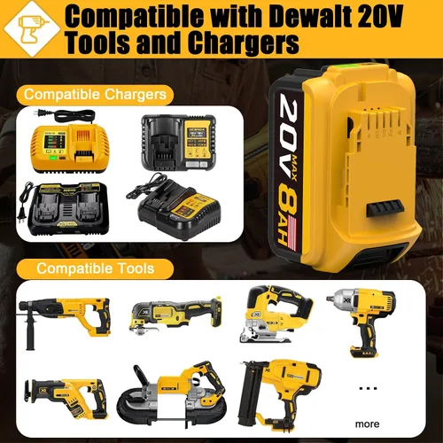 Vista 12 de Reemplazo de 8.0Ah compatible con batería Dewalt 20V Max con alta capacidad Herramientas eléctricas inalámbricas Batería de 20 voltios DCB200 DCB201