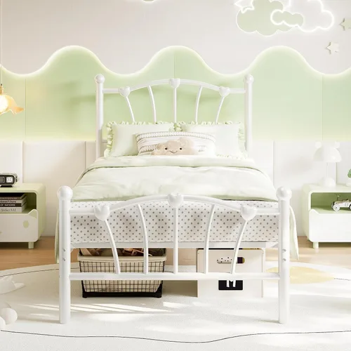 Vista 12 de GarveeHome Marco de cama de tamaño individual, marco de cama de metal en forma de corazón con cabecera y estribo, marco de cama de plataforma