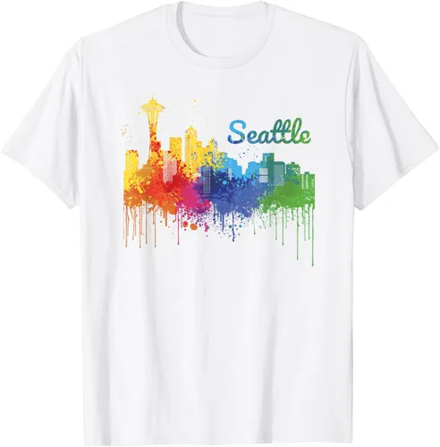 Vista 43 de Seattle Washington Skyline Watercolor Souvenir Seattle Camiseta, Negro