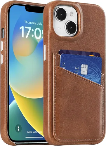Vista 47 de LUCKYCOIN Funda de piel 100% auténtica tipo cartera para iPhone 13, diseño delgado con tarjetero y funda protectora a prueba de golpes, forro