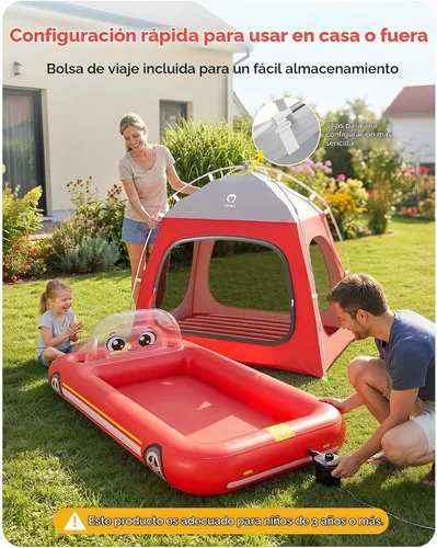 Vista 6 de QPAU Cama de viaje inflable para niños pequeños con tienda de campaña y Rojo