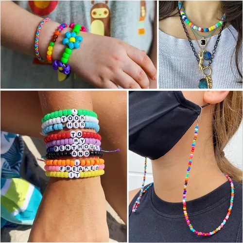 Vista 4 de Cuentas multicolor Pony – 4800 piezas, 0.236 x 0.32 pulgadas, 24 colores surtidos para pulseras, collares y llaveros