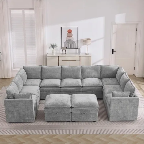 Vista 36 de Otomana cuadrada grande de 27 pulgadas con almacenamiento, reposapiés tapizado moderno con patas antideslizantes para sofá, mesa de café, sala