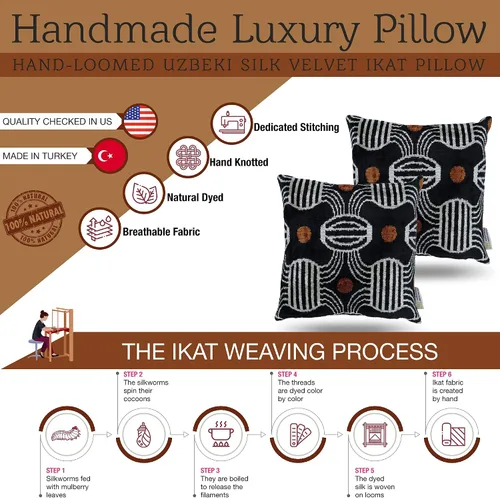 Vista 8 de CANVELLO -Exquisita almohada de plumón/cojín: almohadas de plumas elegancia y arte Almohadas icónicas con diseño Ikat Seda de terciopelo suave