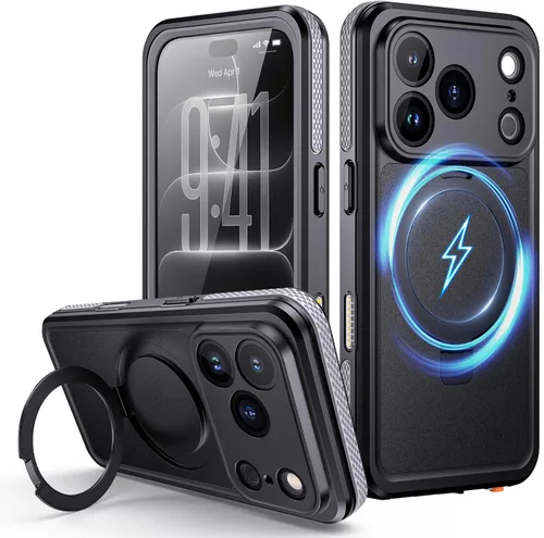 Vista 16 de Lanhiem Funda magnética impermeable para iPhone 17, a prueba de polvo, protector de pantalla integrado, [compatible con MagSafe] [Soporte invisible]