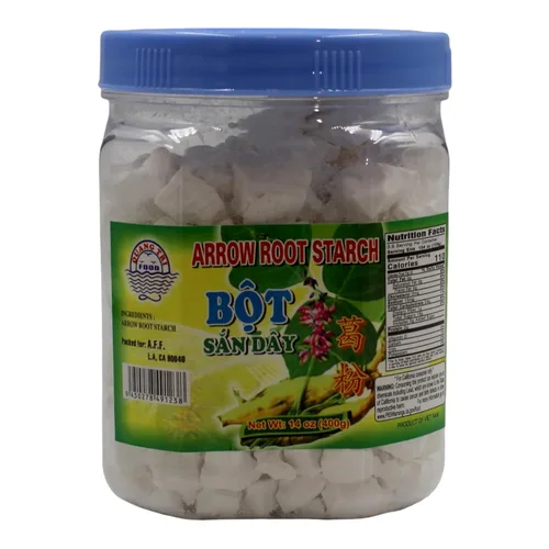 Vista 4 de Quang Tri Arrowroot Bot San Day espesante asiático. Trozos de tamaño para bocado de almidón de arrurruz crujiente, frasco de 14 oz.