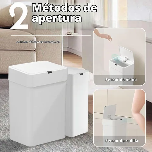 Vista 3 de ELPHECO Basurero de baño con tapa, paquete de 2 botes de basura automáticos, 2.5 galones + 4 galones con sensor de movimiento inteligente