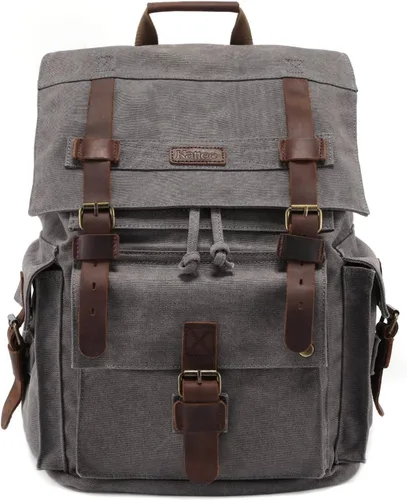 Vista 8 de Kattee Mochila de lona de cuero para hombre, mochila grande para escuela Negro