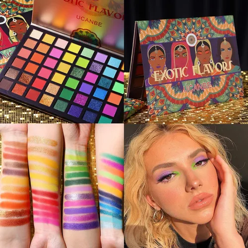 Vista 3 de UCANBE EXOTIC FLAVORS - Paleta de sombra de ojos + 15 brochas de ojos, juego de maquillaje de 48 colores neón brillante mate, sombra de ojos Po.