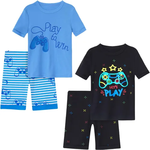 Vista 6 de Pijama de verano de 4 piezas para niños, conjunto de pijama corto de algodón para niños