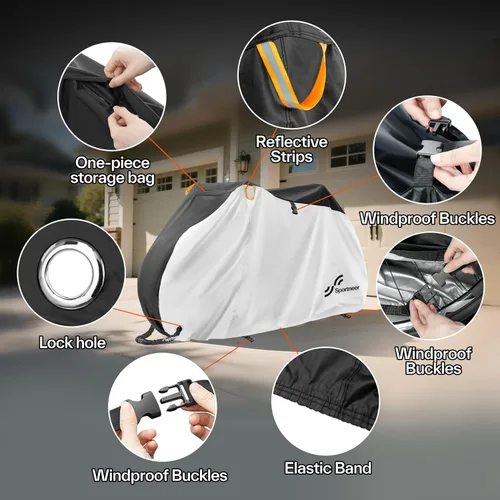 Vista 7 de Sportneer Cubierta para bicicleta: Fundas impermeables para bicicletas al aire libre con orificio de bloqueo y bolsa de almacenamiento, cubiertas