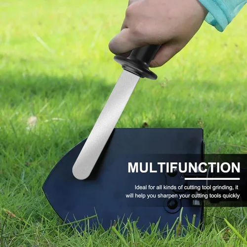 Vista 4 de Herramienta de mano multifunción de doble cara piedra afiladora, sacapuntas para afilar cuchillo, hacha, cuchilla de cortadora de césped, tijeras