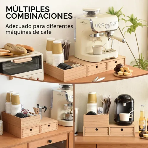 Vista 6 de KIRIGEN Organizador de estación de café de madera con cajones, portavasos K Natural