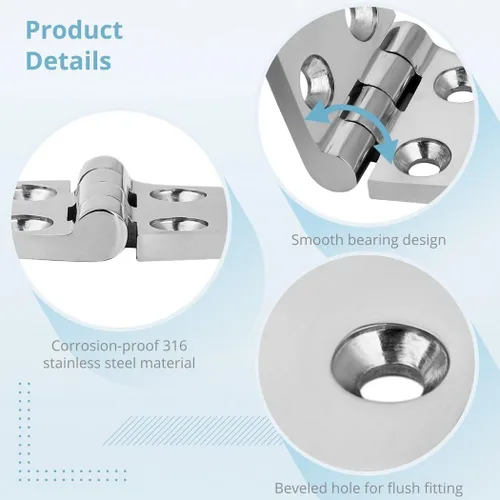 Vista 3 de 4 bisagras de acero inoxidable para puerta, 31.5 pulgadas, resistentes, pulido con espejo, grado marino para barcos, yates, puertas, ventanas