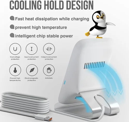 Vista 5 de Cargador inalámbrico rápido, soporte de carga inalámbrico de 10 W Max con certificación Qi compatible con iPhone 16/15/14/13/12/11 Max/Pro/Mini/SE