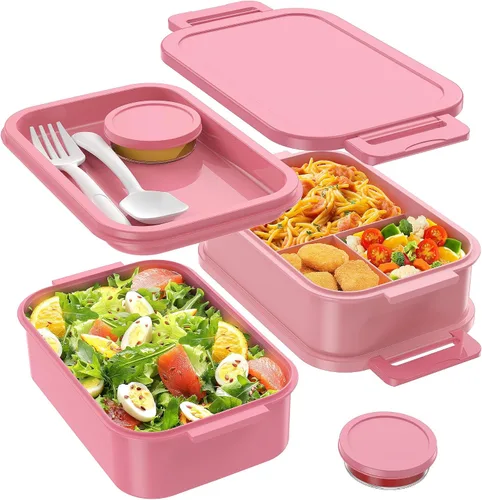 Vista 12 de Jelife Lonchera Bento para adultos, lonchera Bento apilable de 3 capas para adultos, lonchera Bento de estilo grande de 72 onzas, lonchera a prueba