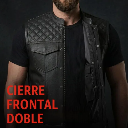 Vista 7 de SOA Men's Motorcycle Vest, Genuine Buffalo Leather, Back Armor Negro