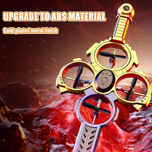 Vista 3 de Drone RC con espada voladora mejorada con luces LED coloridas, avión de control remoto de metal ABS con control de gestos manuales y reloj Oro