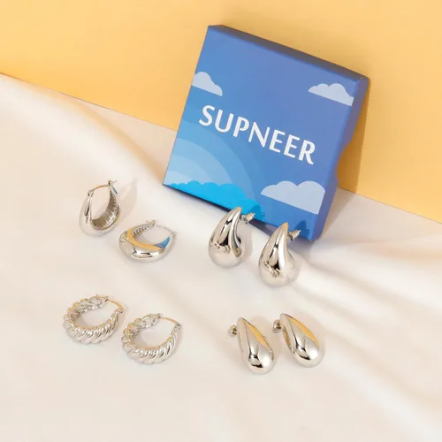 Vista 6 de Supneer Gold Earrings for Women Chunky Gold Hoops Earrings Teardrop Gold Jewelry 14k Gold Plated Earrings Lightweight Hypoallergenic Girls Gift