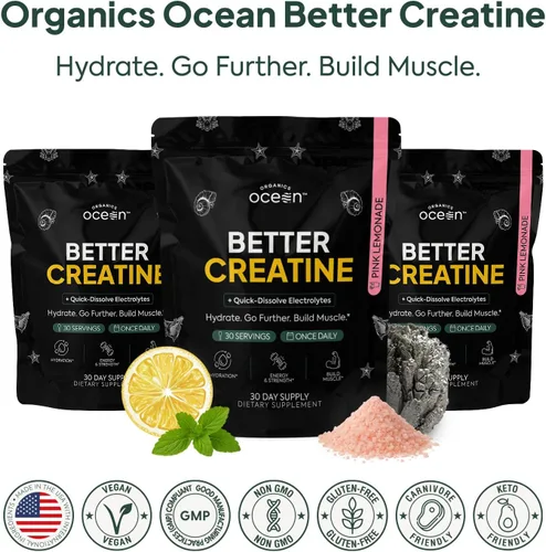 Vista 7 de Organics Ocean Better Creatina Monohidrato en polvo, 30 porciones 0.18 oz de creatina micronizada, 0.07 oz de electrolitos Great Salt Lake, apoyo