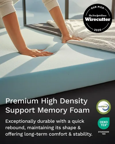 Vista 2 de ViscoSoft Cubrecolchón de espuma viscoelástica de 5,1 cm, seleccionado con alta densidad y ventilación, para cama individual - Funda de rayón
